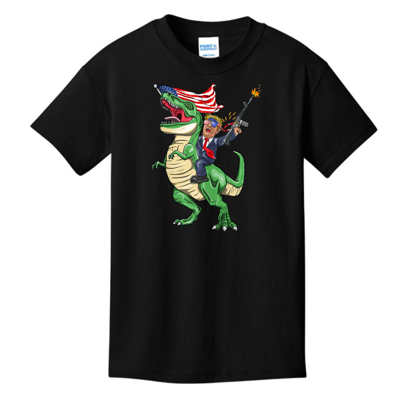 Machine Gun Trump On T Rex Dinosaur With American Flag Tank Top Basic Youth T-shirt | Artistshot