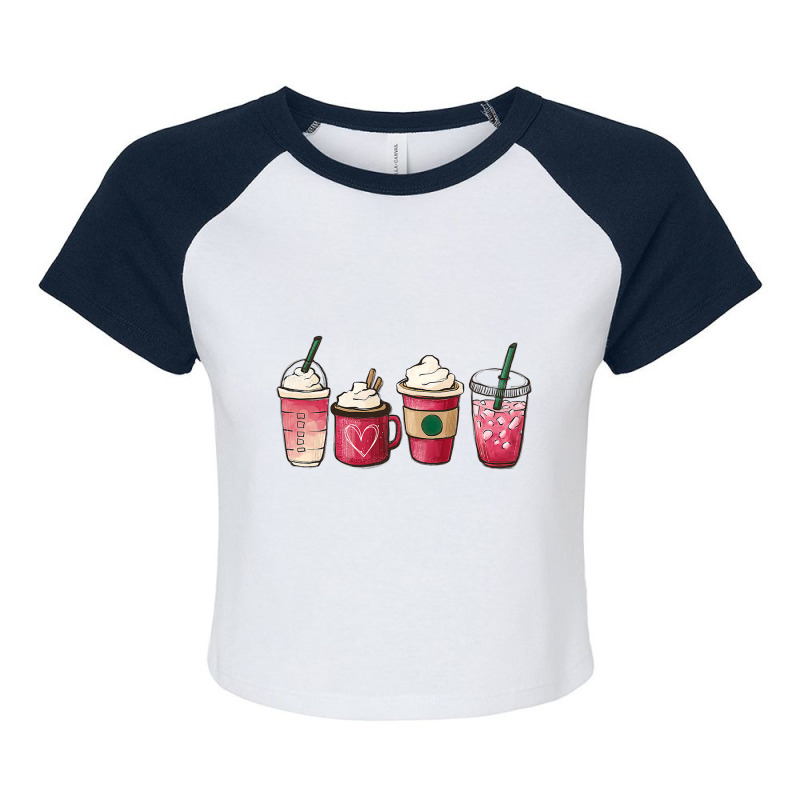 Valentine Coffee Heart Iced Coffee Lover Valentine Day Women Raglan Crop Top by Iribe890 | Artistshot