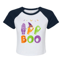 Boo Hands American Sign Language Pride Asl Halloween Raglan Baseball T Raglan Crop Top | Artistshot