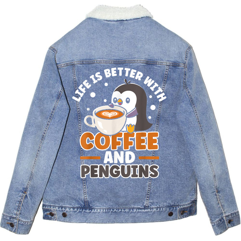 Coffee And Penguin Cute Sea Bird King Emperor Peng Unisex Sherpa-lined Denim Jacket | Artistshot