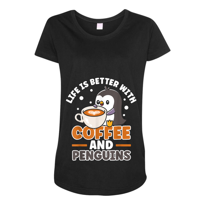 Coffee And Penguin Cute Sea Bird King Emperor Peng Maternity Scoop Neck T-shirt by AdleeDerr | Artistshot