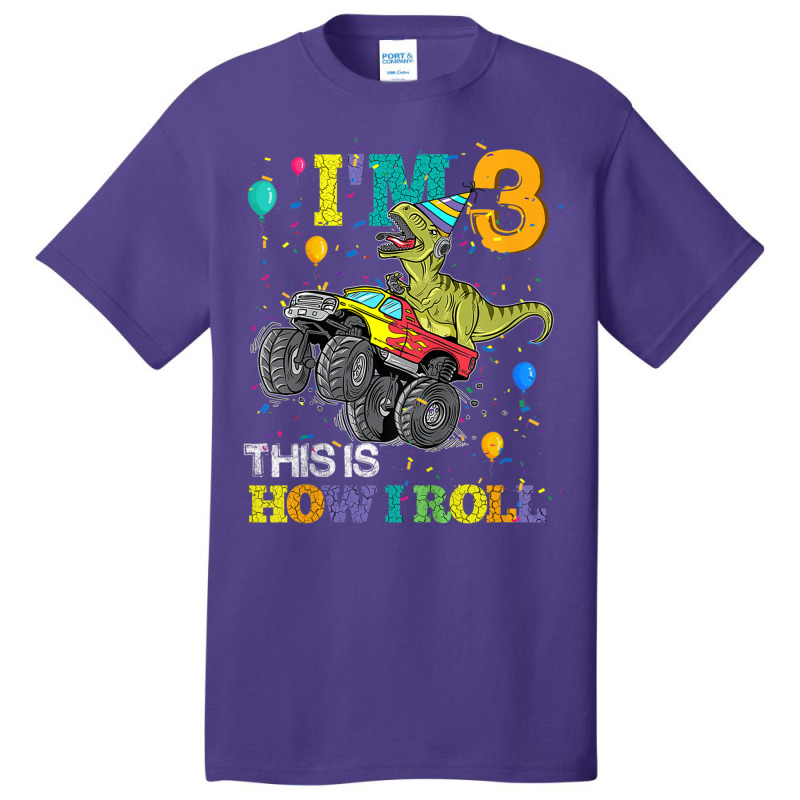 Kids T Rex Dinosaur Monster Truck 3rd Birthday Boys And Girls Games Ch Basic T-shirt | Artistshot