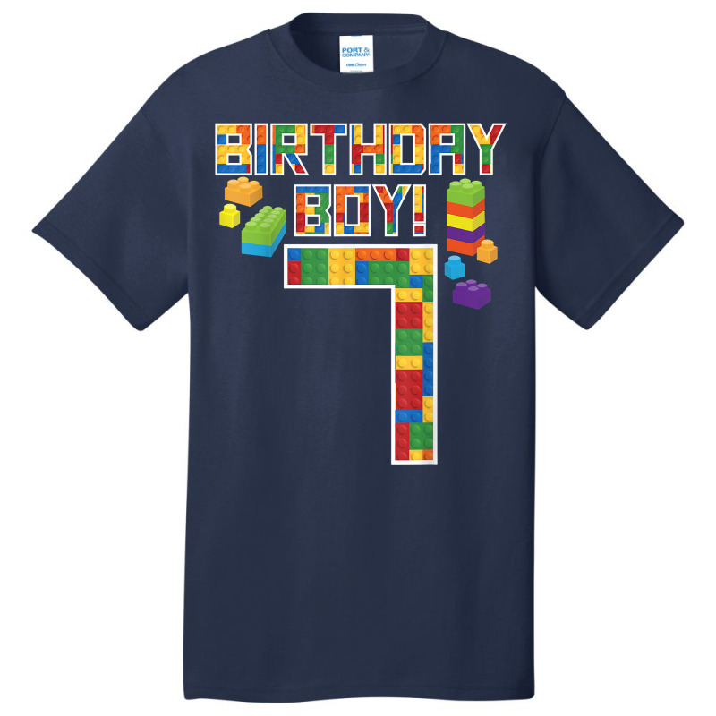 Cute 7th Birthday Gift 7 Years Old Block Building Boys Kids T Shirt Basic T-shirt | Artistshot