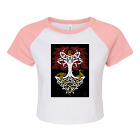 Yggdrasil And Creatures Norse Mythology Knotwork Coloured  Trending Co Raglan Crop Top | Artistshot