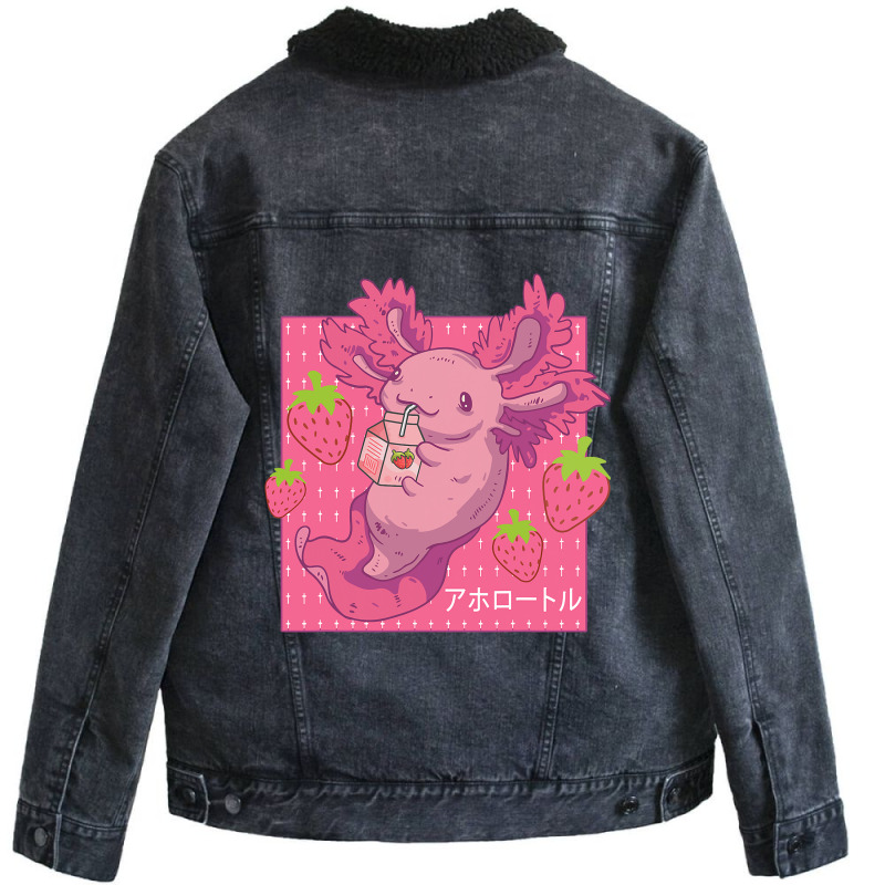 Cute Axolotl Pastel Goth Strawberry Milk Kids Yout Unisex Sherpa-lined Denim Jacket | Artistshot