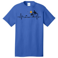 Heartbeat With Tropical Palm Trees Beach Island And Dolphin T Shirt Basic T-shirt | Artistshot