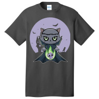 Black Cat Vampire Dracula And Magic Anime Halloween Fire Basic T-shirt | Artistshot