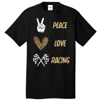 Women's Racing Design Kids Girls Peace Love Racing Race Flag Video Gam Basic T-shirt | Artistshot