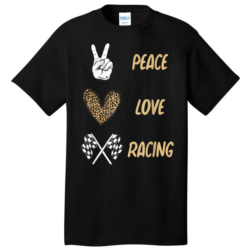 Women's Racing Design Kids Girls Peace Love Racing Race Flag Video Gam Basic T-shirt by CaleDesign | Artistshot