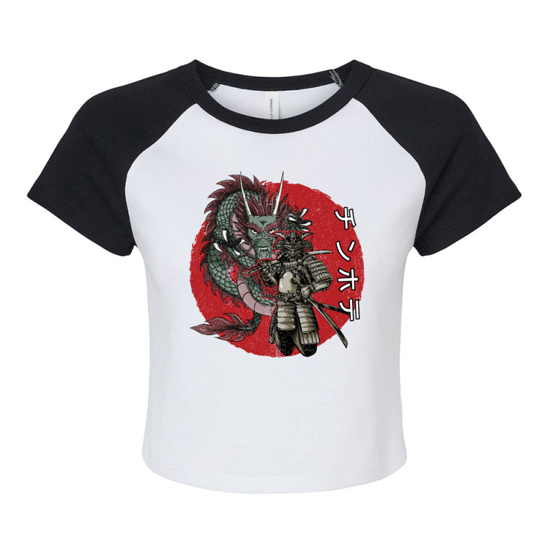 Samurai Warrior And Dragon Vintage Raglan Crop Top by apolitery | Artistshot