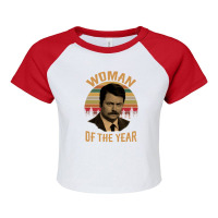 Woman Of The Year Vintage Retro Ron Swanson Parks And Recreation Raglan Crop Top | Artistshot