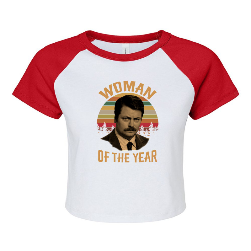 Woman Of The Year Vintage Retro Ron Swanson Parks And Recreation Raglan Crop Top by ChristineErevelles | Artistshot