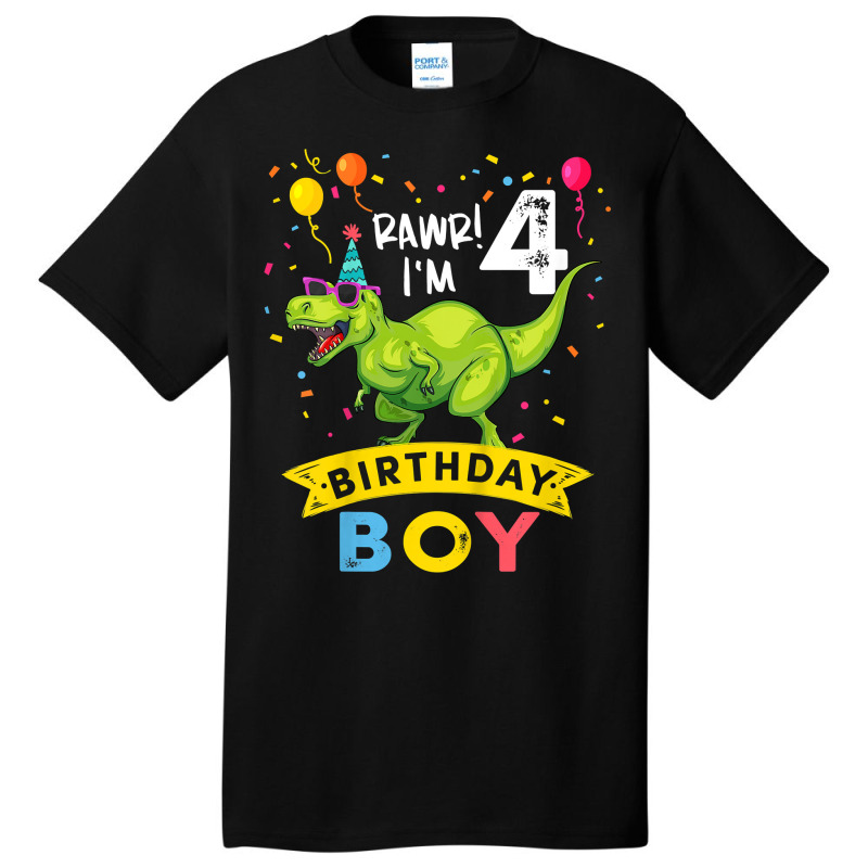 Kids 4 Year Old Shirt 4th Birthday Boy T Rex Dinosaur T Shirt Basic T-shirt | Artistshot