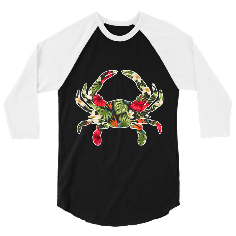 Crab Summer Tropical Floral Print Flower Hawaii Me 3/4 Sleeve Shirt | Artistshot