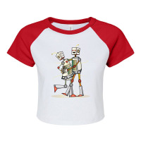 Robot Love Valentine Raglan Crop Top | Artistshot