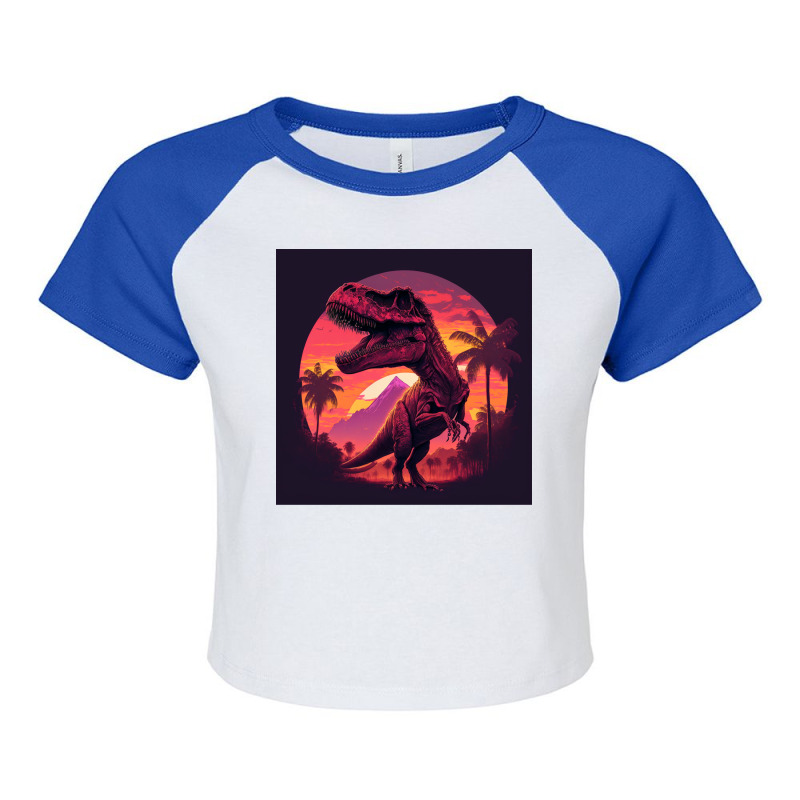 Sunset 80s T Rex Raglan Crop Top by hasmeenawfer5 | Artistshot