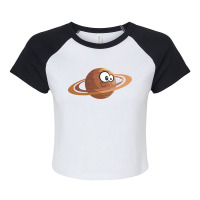 Saturn Bite Planet Space Lover Cute Retro Raglan Crop Top | Artistshot