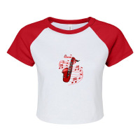 Red Sax With Music Notes Raglan Crop Top | Artistshot