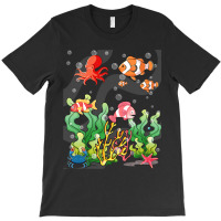 Cartoon Underwater Scene With Fish Coral Reef Illu T-shirt | Artistshot