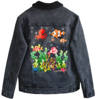 Cartoon Underwater Scene With Fish Coral Reef Illu Unisex Sherpa-lined Denim Jacket | Artistshot