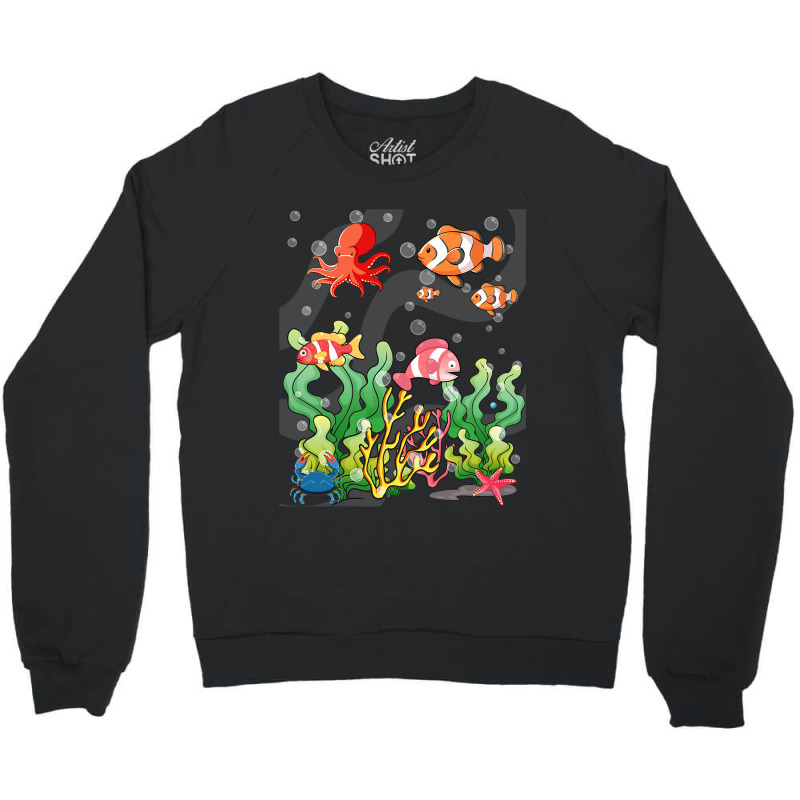 Cartoon Underwater Scene With Fish Coral Reef Illu Crewneck Sweatshirt | Artistshot