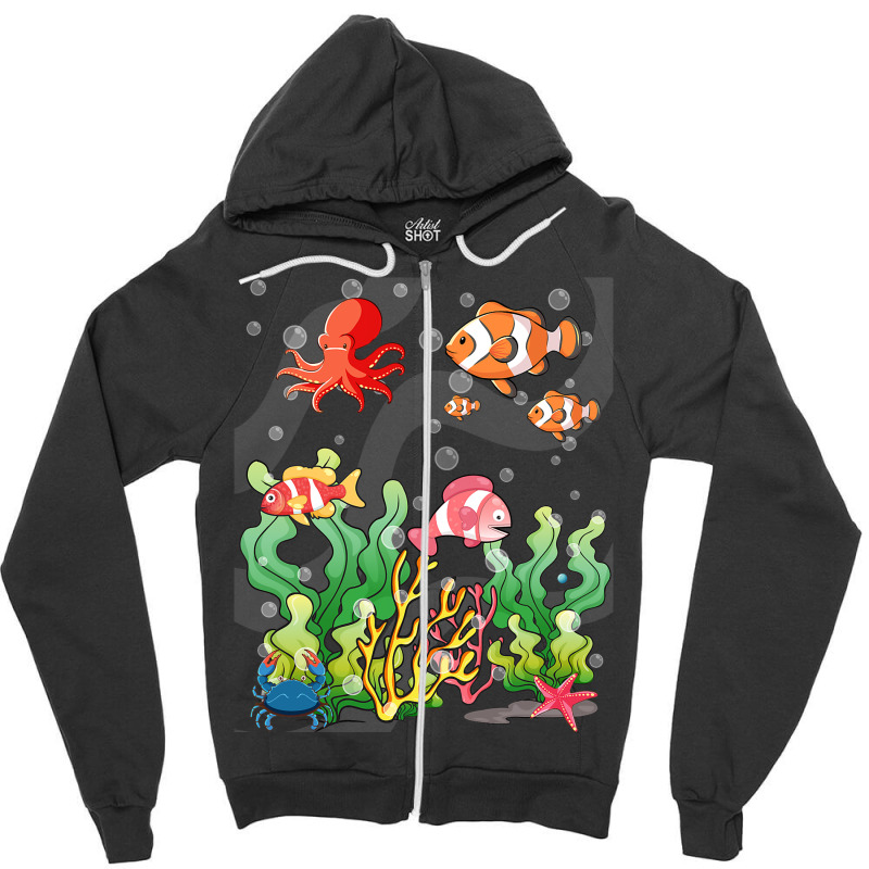 Cartoon Underwater Scene With Fish Coral Reef Illu Zipper Hoodie | Artistshot