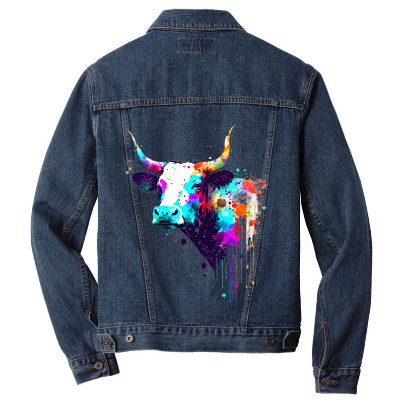 Cow Cattle Paint Splatter Farm Animal Lovers Splat Men Denim Jacket | Artistshot