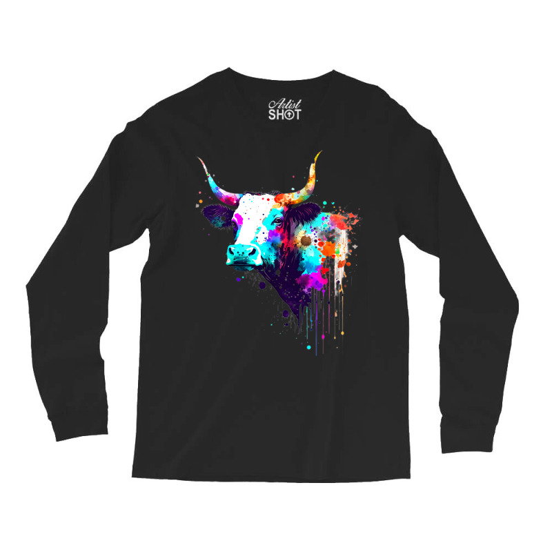 Cow Cattle Paint Splatter Farm Animal Lovers Splat Long Sleeve Shirts | Artistshot