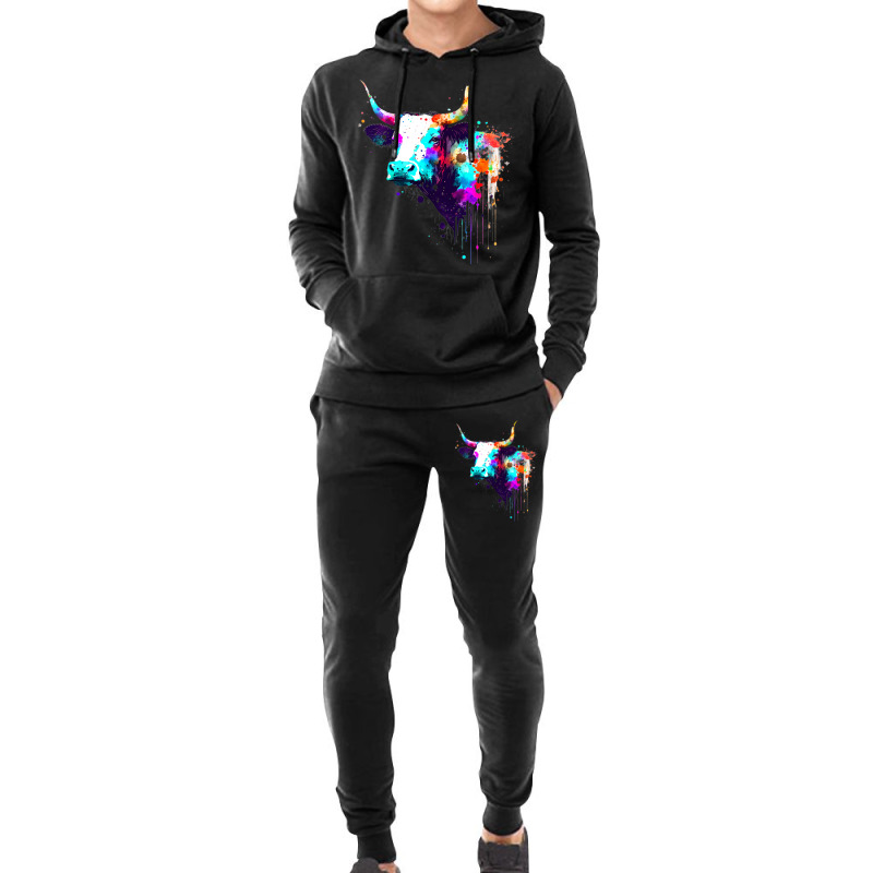 Cow Cattle Paint Splatter Farm Animal Lovers Splat Hoodie & Jogger Set | Artistshot