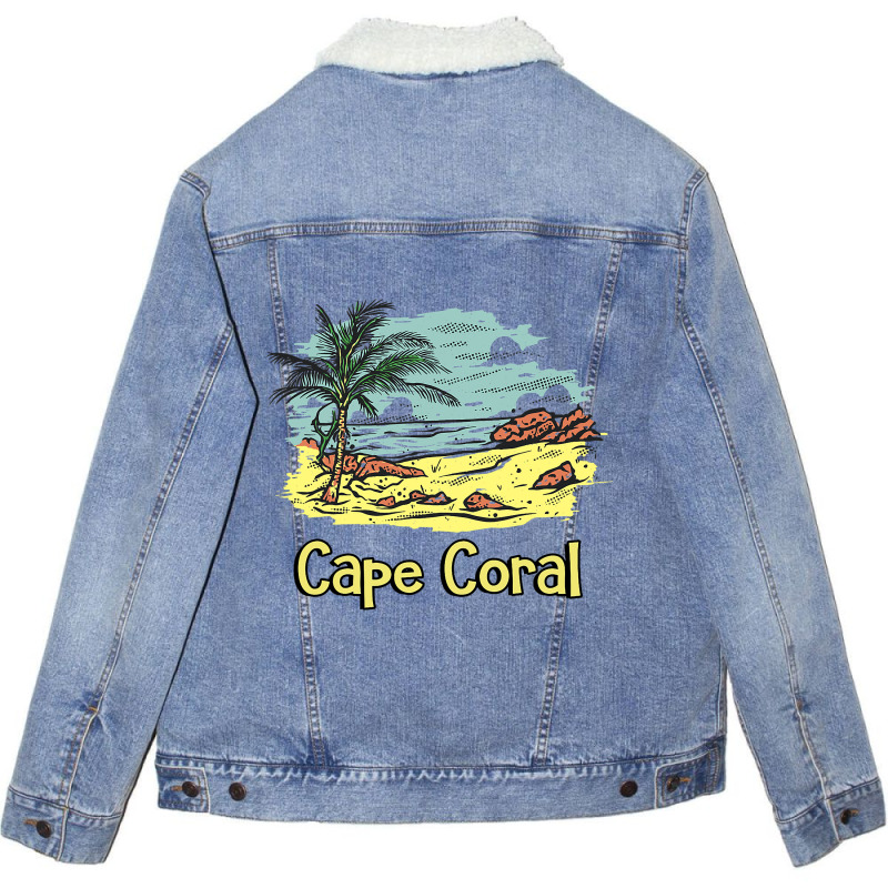 Cape Coral Beach Sun Surf Sand Travel Unisex Sherpa-lined Denim Jacket | Artistshot