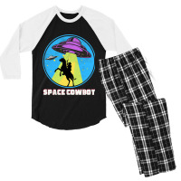 Cowboy Alien Spaceship Vintage Distressed Western Men's 3/4 Sleeve Pajama Set | Artistshot