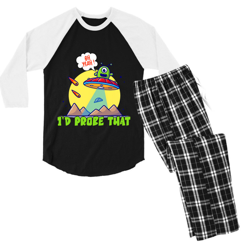 Cute Alien Head With Ufo Spaceship Id Probe That Men's 3/4 Sleeve Pajama Set | Artistshot