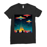 Cat Galaxy Ufo Cats Funny Cat Alien Invasion Ladies Fitted T-shirt | Artistshot