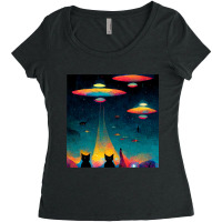 Cat Galaxy Ufo Cats Funny Cat Alien Invasion Women's Triblend Scoop T-shirt | Artistshot