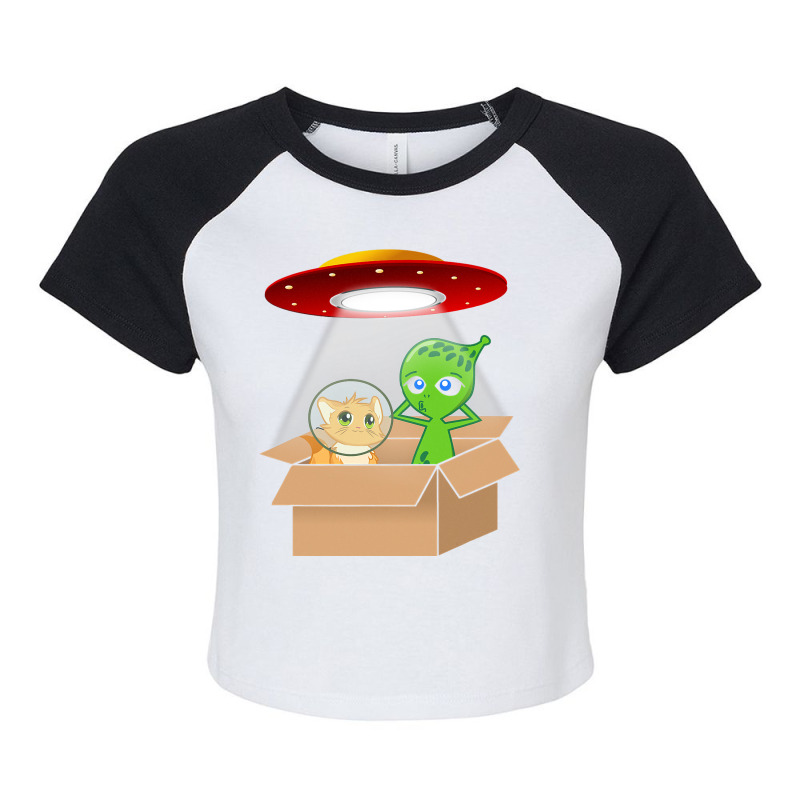 Cute Kitten Cat And Alien Cardboard Spaceship Funn Raglan Crop Top by ClevelandParmenter | Artistshot