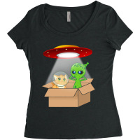 Cute Kitten Cat And Alien Cardboard Spaceship Funn Women's Triblend Scoop T-shirt | Artistshot