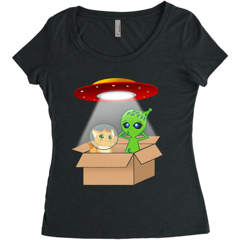 Cute Kitten Cat And Alien Cardboard Spaceship Funn Women's Triblend Scoop T-shirt by ClevelandParmenter | Artistshot