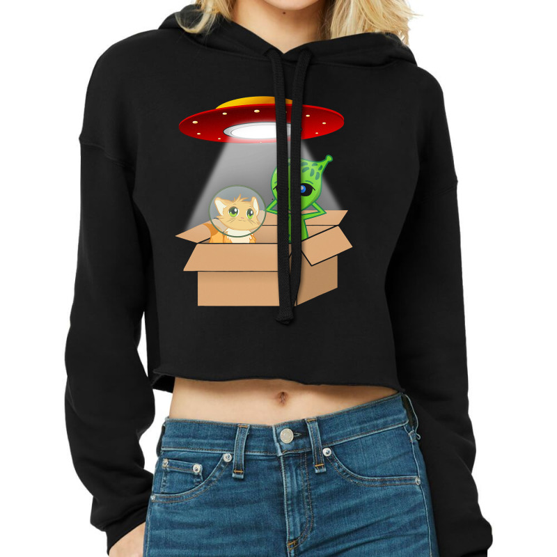 Cute Kitten Cat And Alien Cardboard Spaceship Funn Cropped Hoodie by ClevelandParmenter | Artistshot