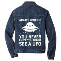 Ufo Believer Alien 2always Look Up Men Denim Jacket | Artistshot