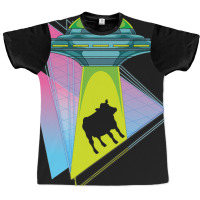 Vaporwave Cow Ufo Abduction Extraterrestrial Synth Graphic T-shirt | Artistshot