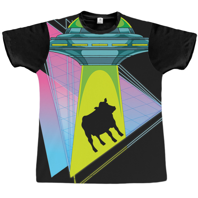 Vaporwave Cow Ufo Abduction Extraterrestrial Synth Graphic T-shirt | Artistshot