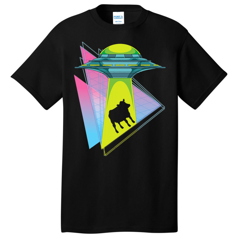 Vaporwave Cow Ufo Abduction Extraterrestrial Synth Basic T-shirt | Artistshot