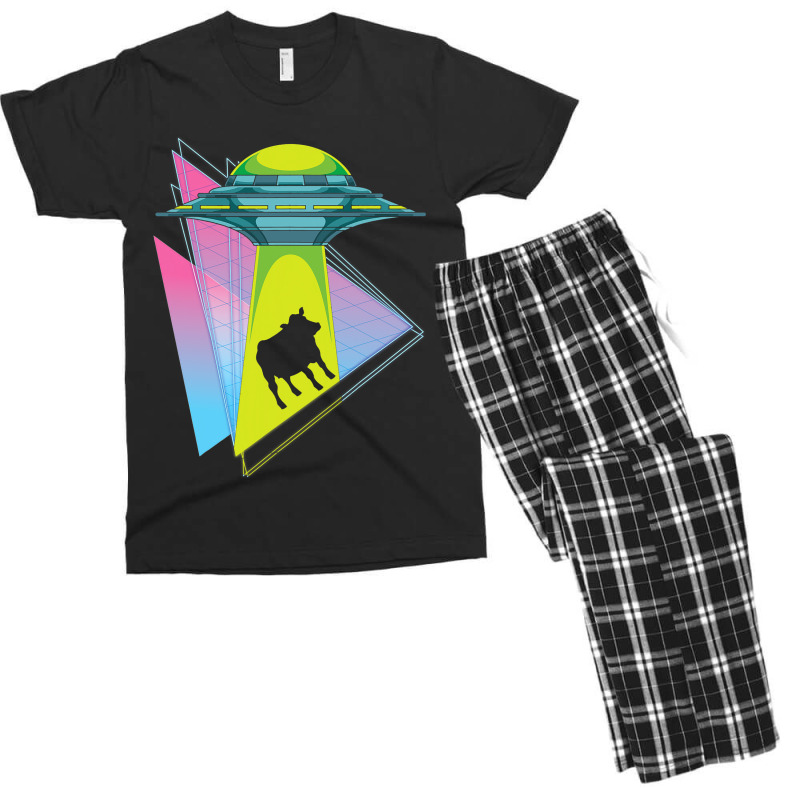 Vaporwave Cow Ufo Abduction Extraterrestrial Synth Men's T-shirt Pajama Set | Artistshot