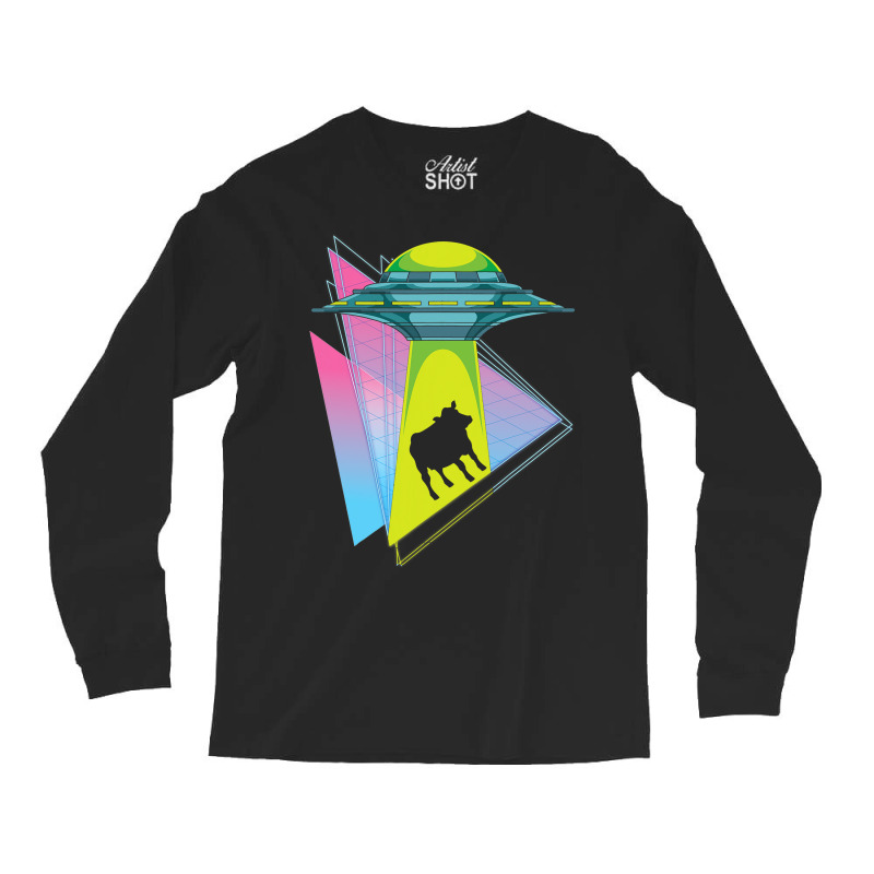 Vaporwave Cow Ufo Abduction Extraterrestrial Synth Long Sleeve Shirts | Artistshot