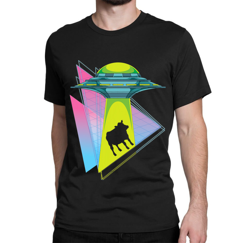 Vaporwave Cow Ufo Abduction Extraterrestrial Synth Classic T-shirt | Artistshot