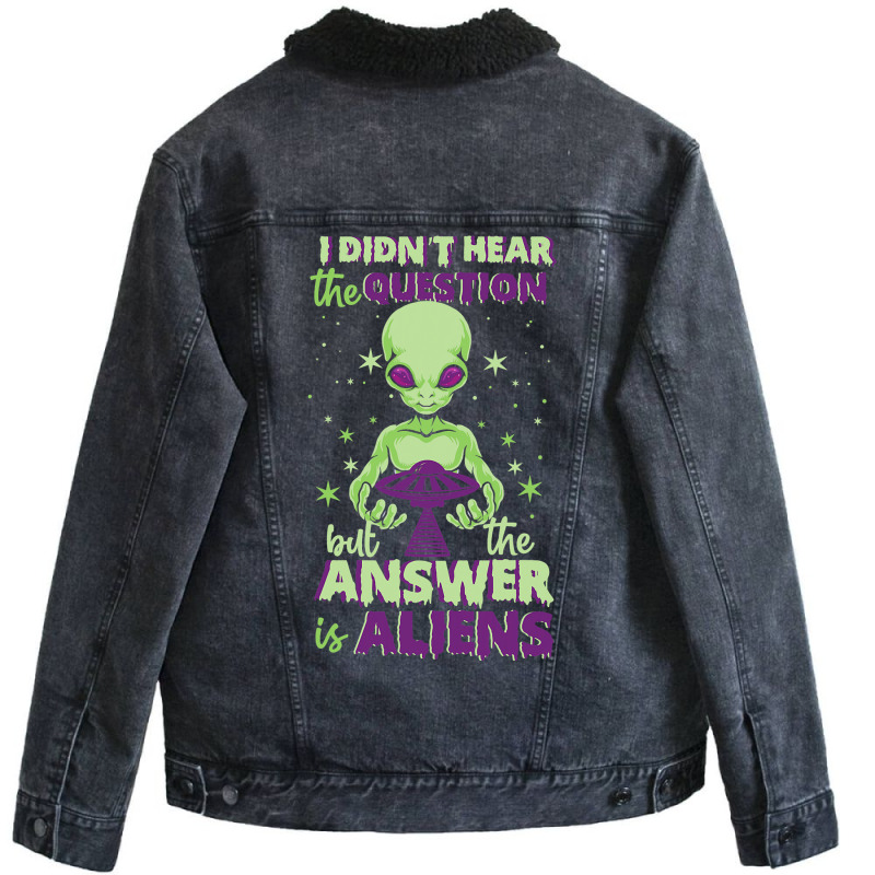 The Answer Is Alien Green Ufo Flying Saucer Unisex Sherpa-lined Denim Jacket | Artistshot