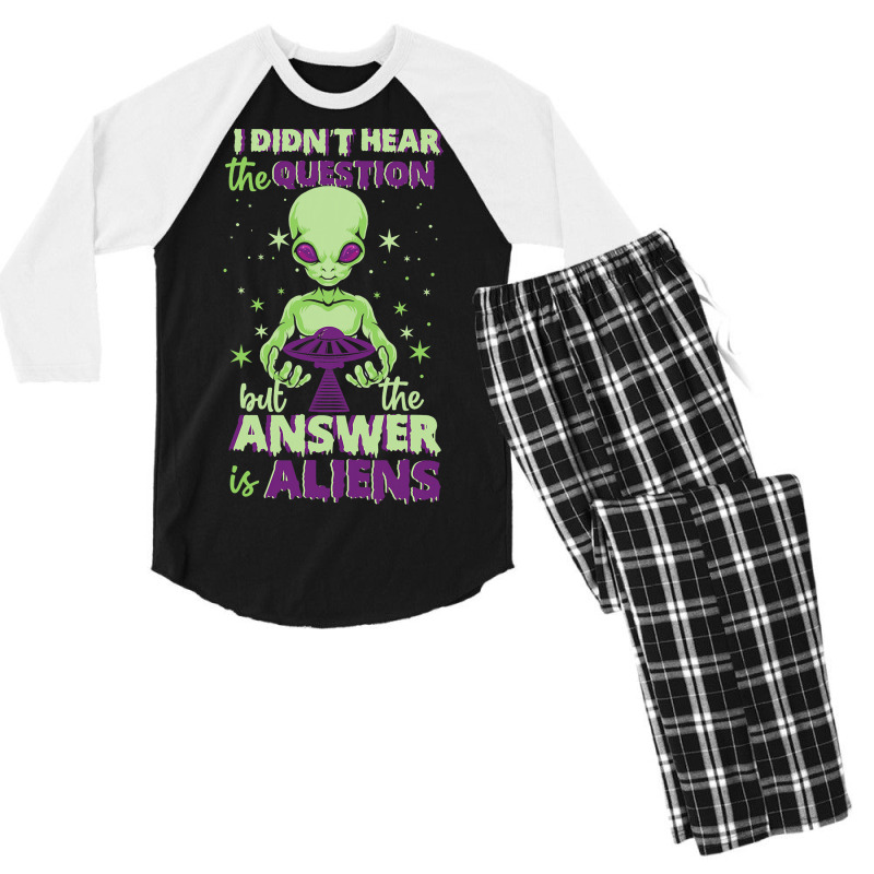 The Answer Is Alien Green Ufo Flying Saucer Men's 3/4 Sleeve Pajama Set | Artistshot