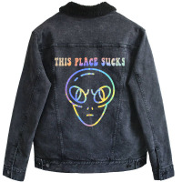 This Place Sucks Ufo Alien Head Funny Lazy Hallowe Unisex Sherpa-lined Denim Jacket | Artistshot