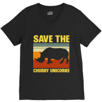 Vintage Sunset Save The Chubby Unicorns Fat Rhino V-neck Tee | Artistshot