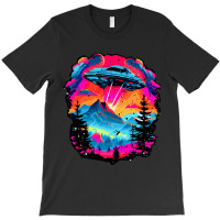 Ufo Flying Saucer Over Mountains And Forests Synth T-shirt | Artistshot